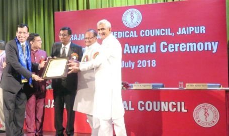 Dr. Suresh K. Pandey received the ‘Doctors' Day Award’ on July 1, 2018, from the Health Minister of Rajasthan (Shri Kali Charan Saraf).